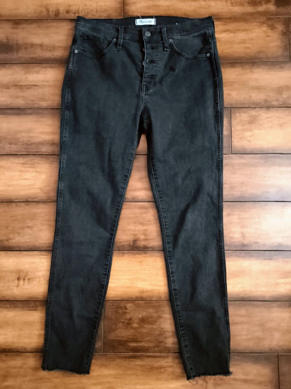 Madewell 10" High-Rise Skinny Jeans Black Raw Hem Size 29